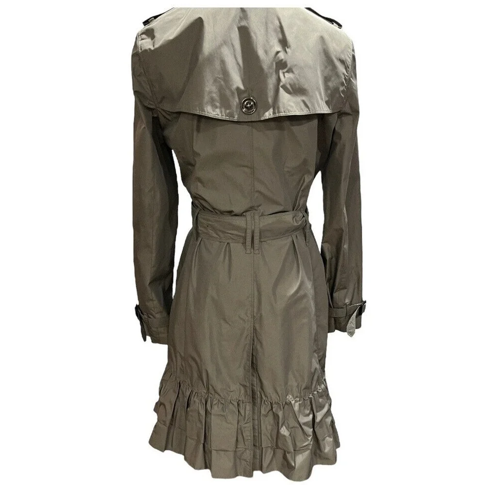 Burberry London Double Breasted Belted Gray Green Ruffled Trench Coat Sz US 6 - Picture 4 of 16
